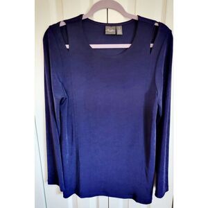 Chico's Travelers 1 Cold Shoulder Top‎ Size Med Purple Slinky Stretch L/S